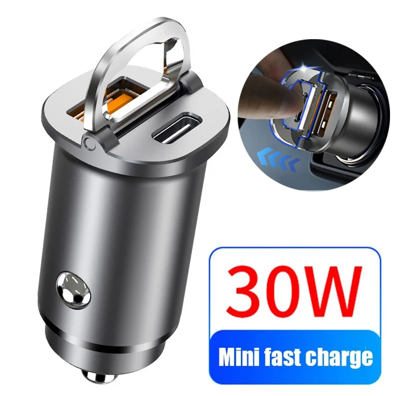 

30W Car Charger USB Type-C Mini One-to-two Usb Conversion Double-plug Fast Charge Universal QC3.0 QC SCP 5A PD for IPhone Huawei