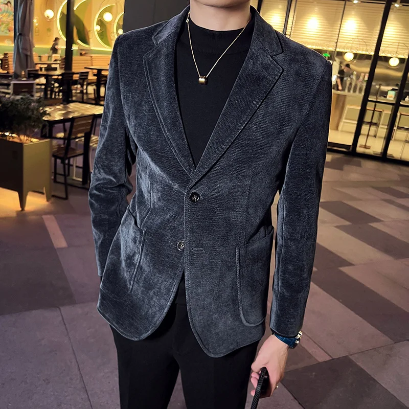 

Men Business Blazers Velvet Hot Sale Formal Suit Coat Business Casual One Button Slim Fit Jacket Tops Outwear Tuxedo S-3XL