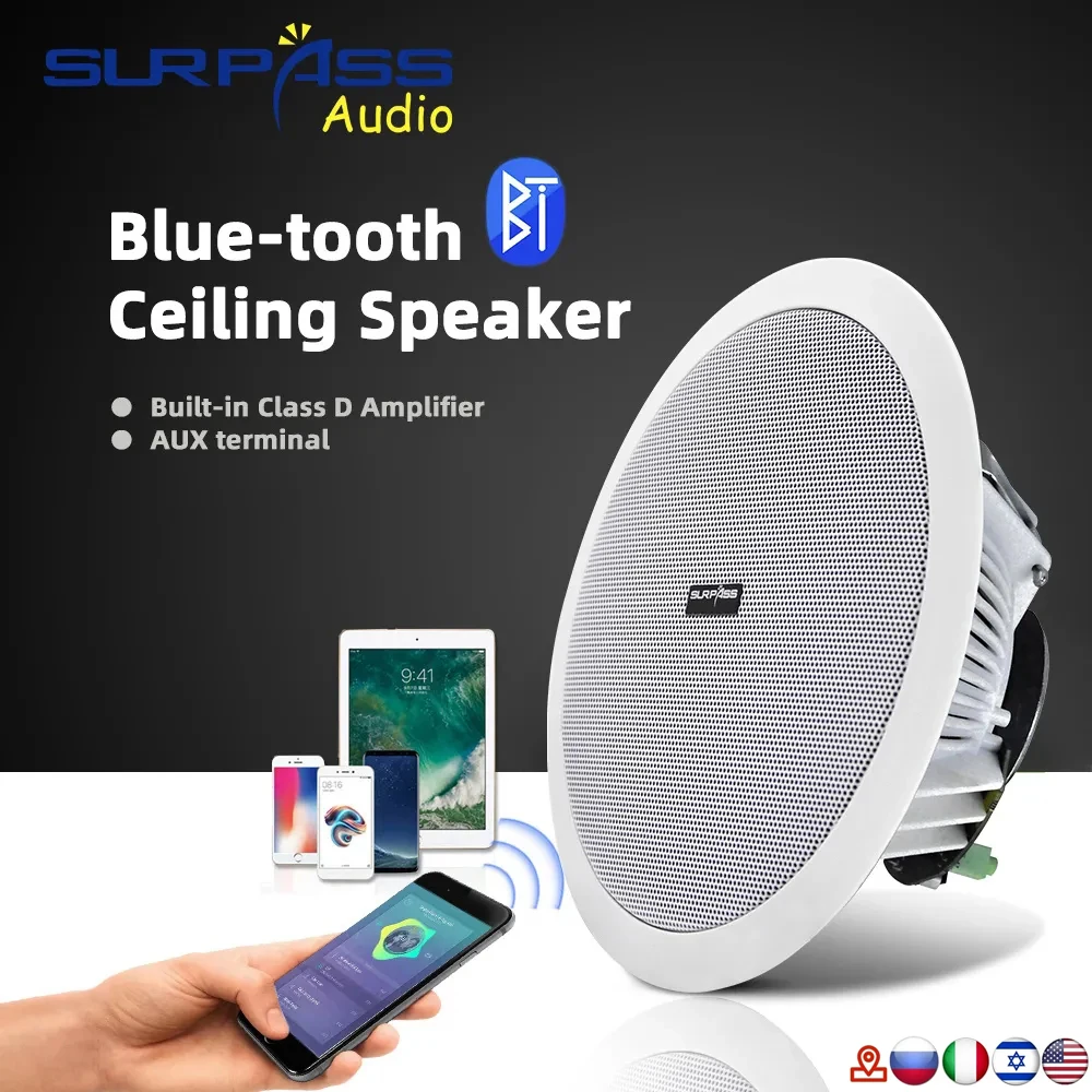 Фото Встроенный усилитель класса D, полный диапазон, Bluetooth-совместимый потолочный громкоговоритель, звуковой громкоговоритель для домашнего кин... №1