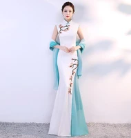 chinese evening dress women qipao embroidery high end cheongsam summer long slim fishtail stage