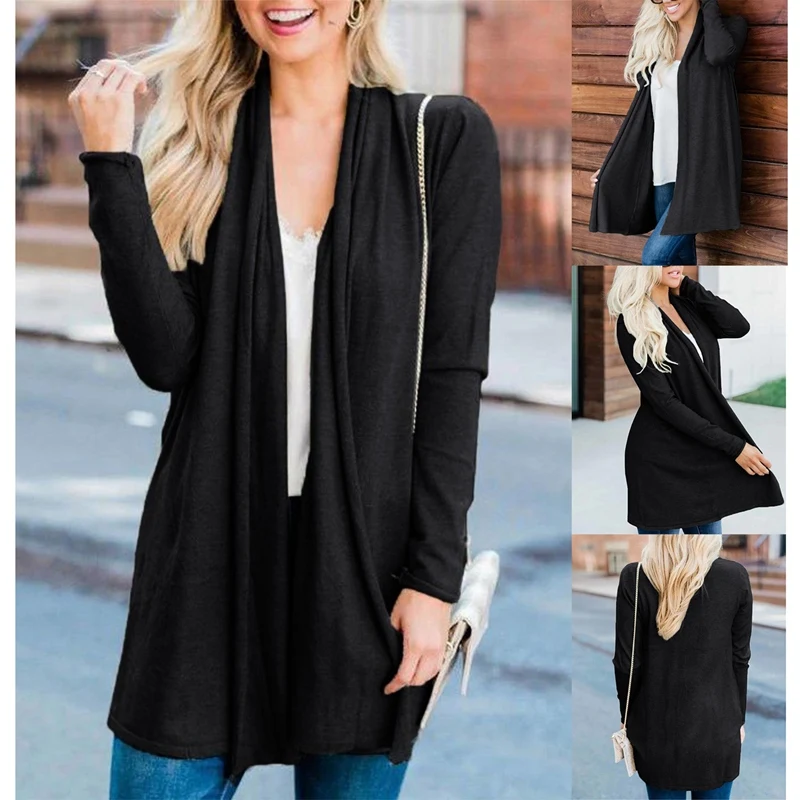 

Свитеры для женщин, легкий Кардиган с длинным рукавом, повседневный осенний свитер с карманами