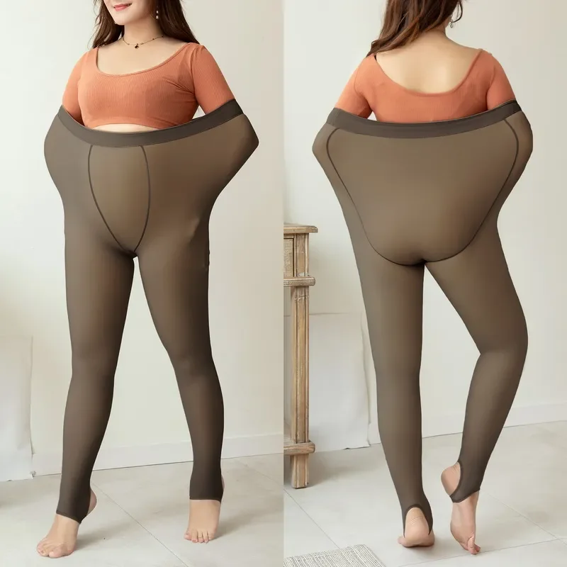 

Large Size Women Winter High Waist Leggings Fleece Thermal Tights Ladies Fake Translucent Warm Pantyhose Stockings