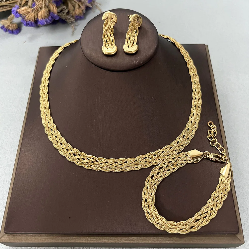 

Jewelry Set for Women Tassel Earrings Dubai Gold Plated Multi-layer Necklace Bangle Bracelet Bohemian Fashion Jewelry for Party