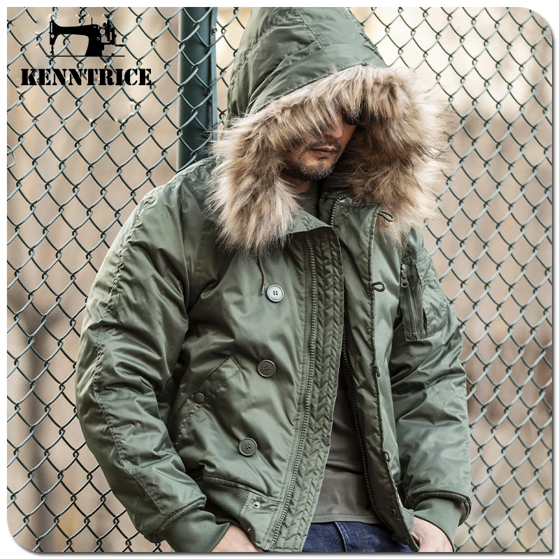 Kenntrice Winter MA-1 Bomber Jacket With Fur Collar Men Thick Loose Military Tactica Jackets Warm Cotton Padded Aviator Jackets