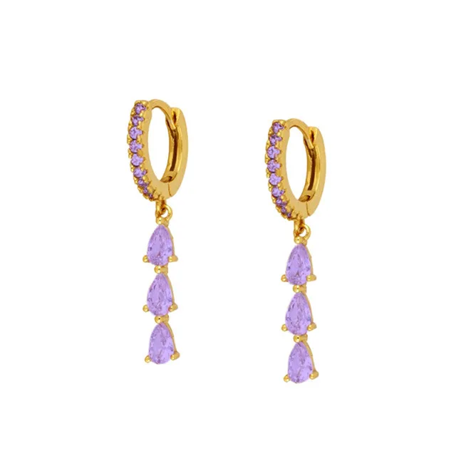 Water Drop Colorful Zircon Pendant Dangler for Women Earrings Boho Fashion Jewelry Ins Same Earring Popular Party Wedding Gift