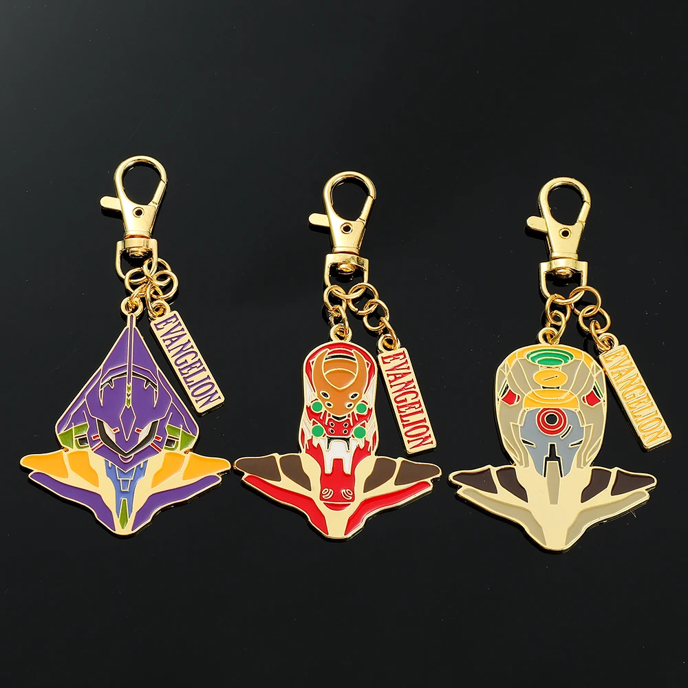 

Anime NEON GENESIS EVANGELION Enamel Keychain EVA-00 EVA-01 EVA-02 Mecha Shape Metal Keyrings for Car Key Pendant Accessories