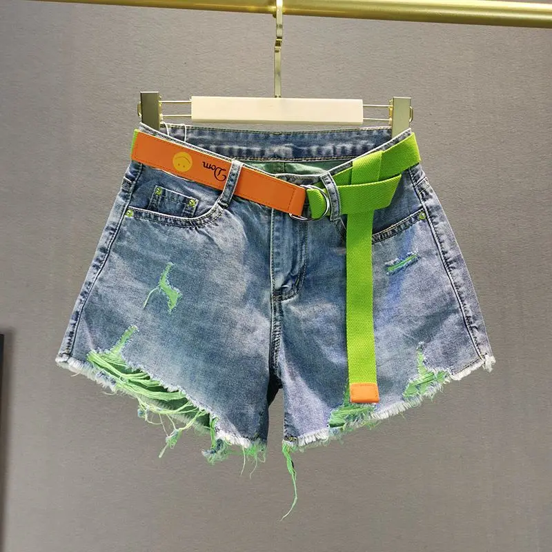 thin denim shorts Women's fashion 2022 summer new  loose high waist thin ripped raw  hot pants  women jeans