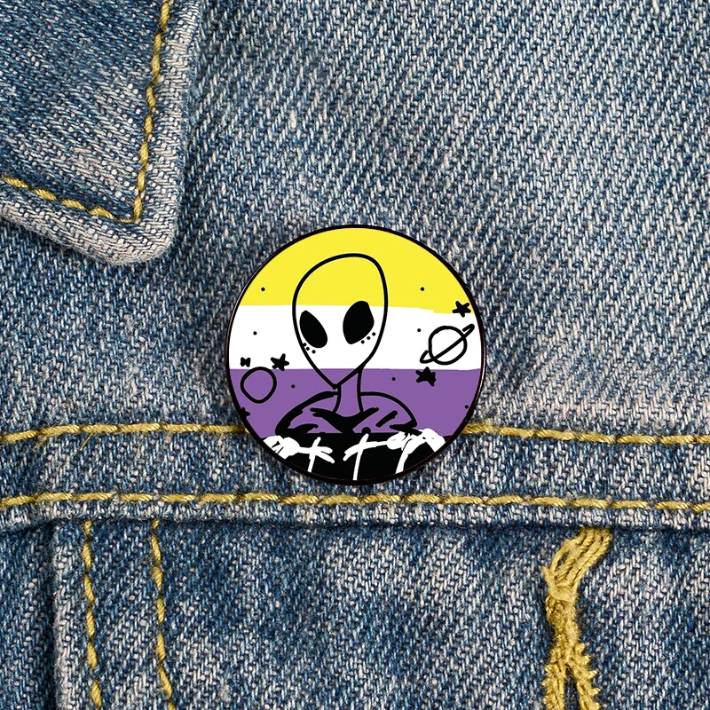 

Nonbinary alien Printed Pin Custom Brooches Shirt Lapel teacher tote Bag backpacks Badge Cartoon gift brooches pins for women