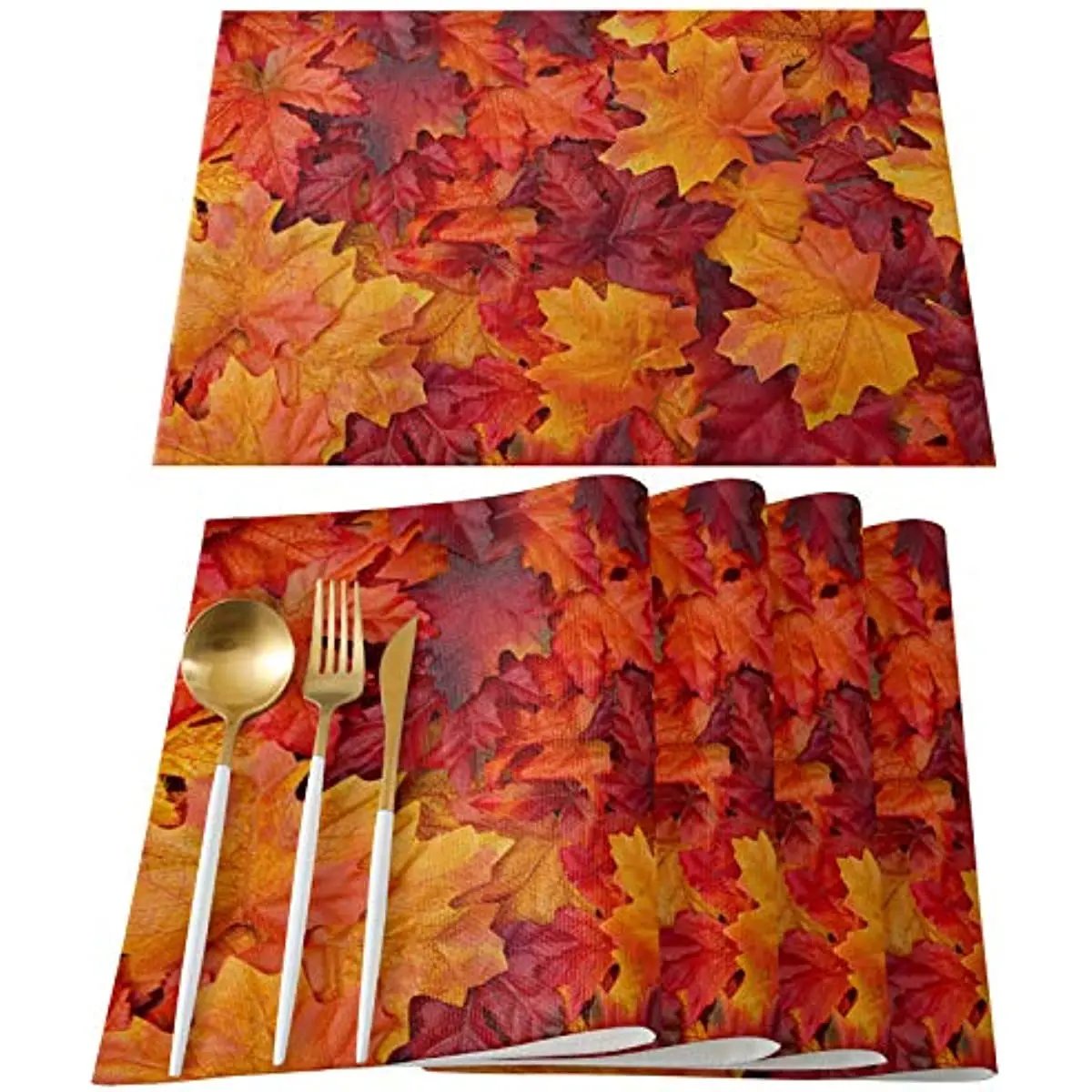 

Orange Red Autumn Fallen Maple Leaves Washable Non-Slip Kitchen Table Mat Heat Proof Dinner Mats