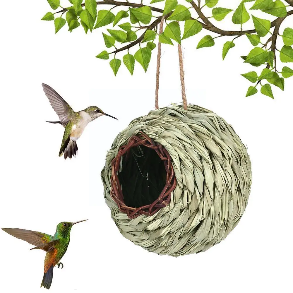 

Grass Bird Nest Spherical Hummingbird Birdhouse For Outside Hanging Grass Hand Woven Bird Hut For Yard Decoration 13*13cm G7F3