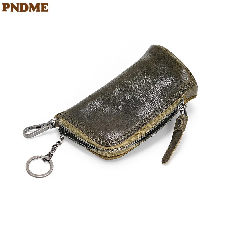 Vintage fashion natural genuine leather men women small key bag outdoor casual organizer luxury real cowhide Storage Coin purse