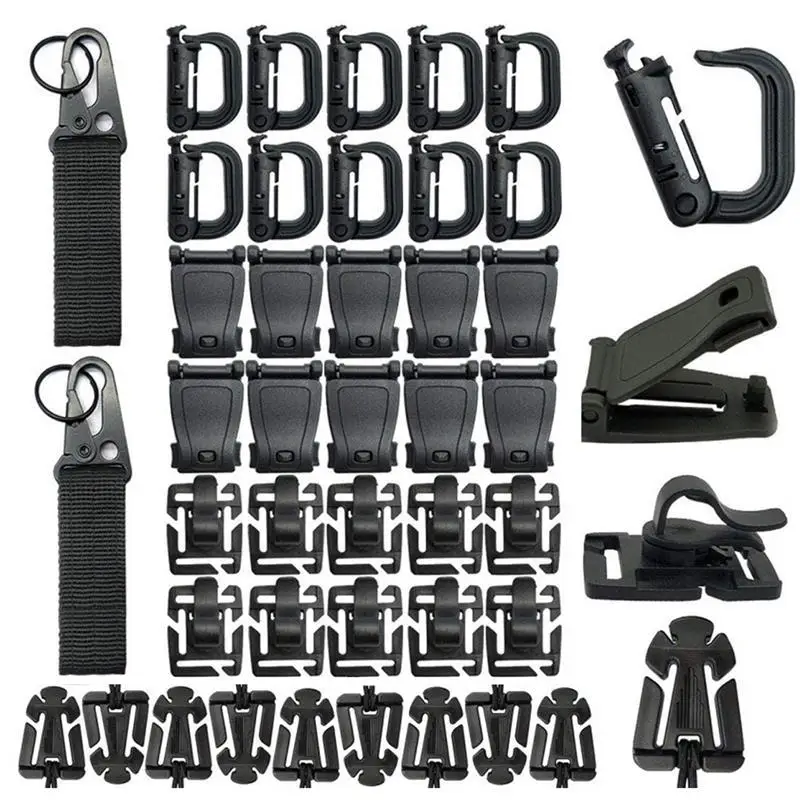 

42/30Pcs Tactical Gear Clip Buckle Strap D-ring Hooks Keychain Strap for Molle Backpack Webbing Attachments Outdoor Tools Kits