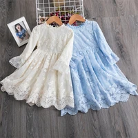 kid clothes girls white lace dress long sleeves summer casual korean fancy flower princess dress birthday party toddler clothing