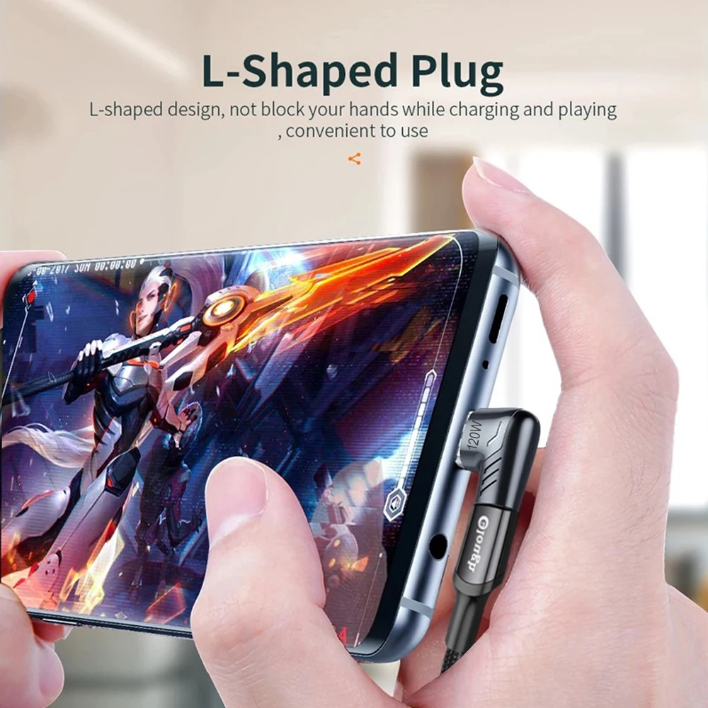 Фото Магнитный адаптер Elough с USB Type C на USB C, 120 Вт, магнитный конвертер с углом 90 градусов для быстрой зарядки для Macbook iPad Pro Switch Samsung №3