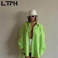 ltph vintage fresh green shirts women streetwear casual single breasted loose oversized shirt long sleeve top 2022 summer new