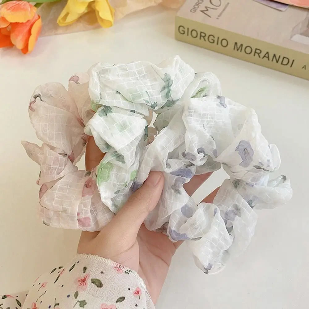 

New Spring Summer Floral Gauze Large Intestine Hair Ring Simple Temperament Hair Rope for Women Girls Hair Accessories