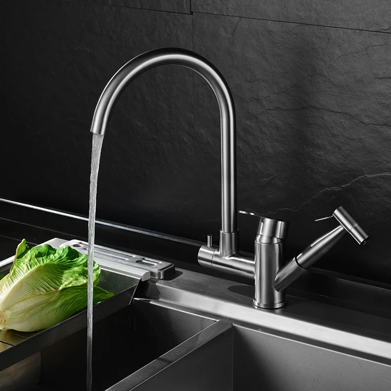 

304 stainless steel kitchen sink pull faucet cold and hot telescopic faucet