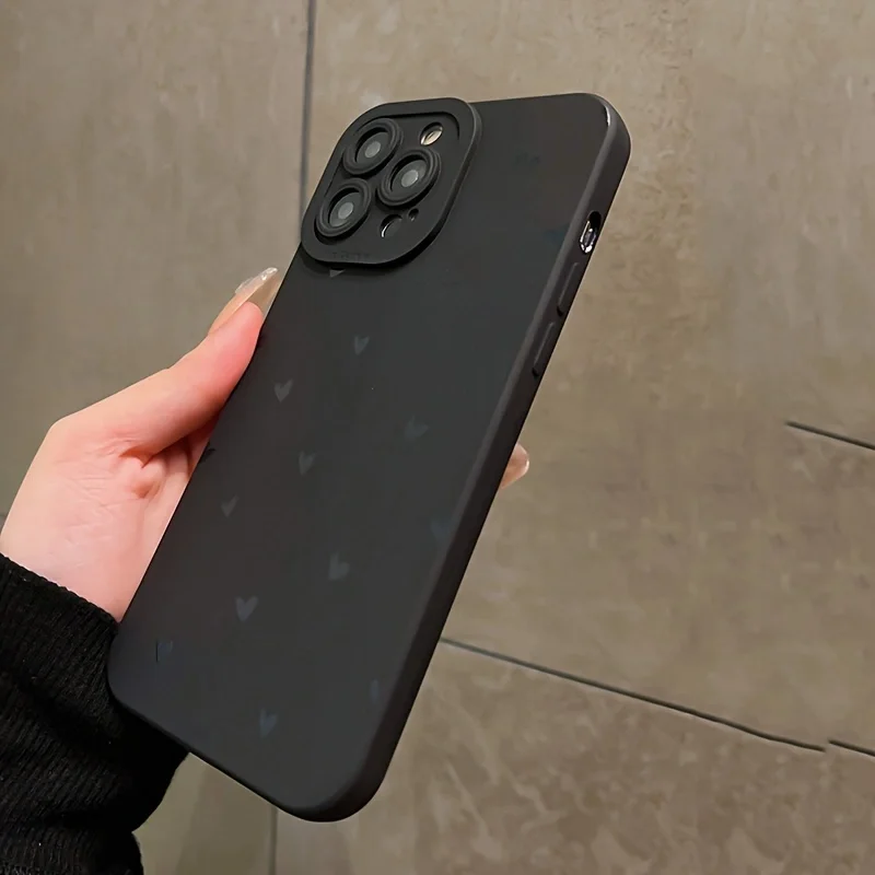 Матовый Мягкий Чехол Для Телефона С Черным Сердечком iPhone 14/13/11/15 Pro Max/12 Mini/XS/XR/X/8/7