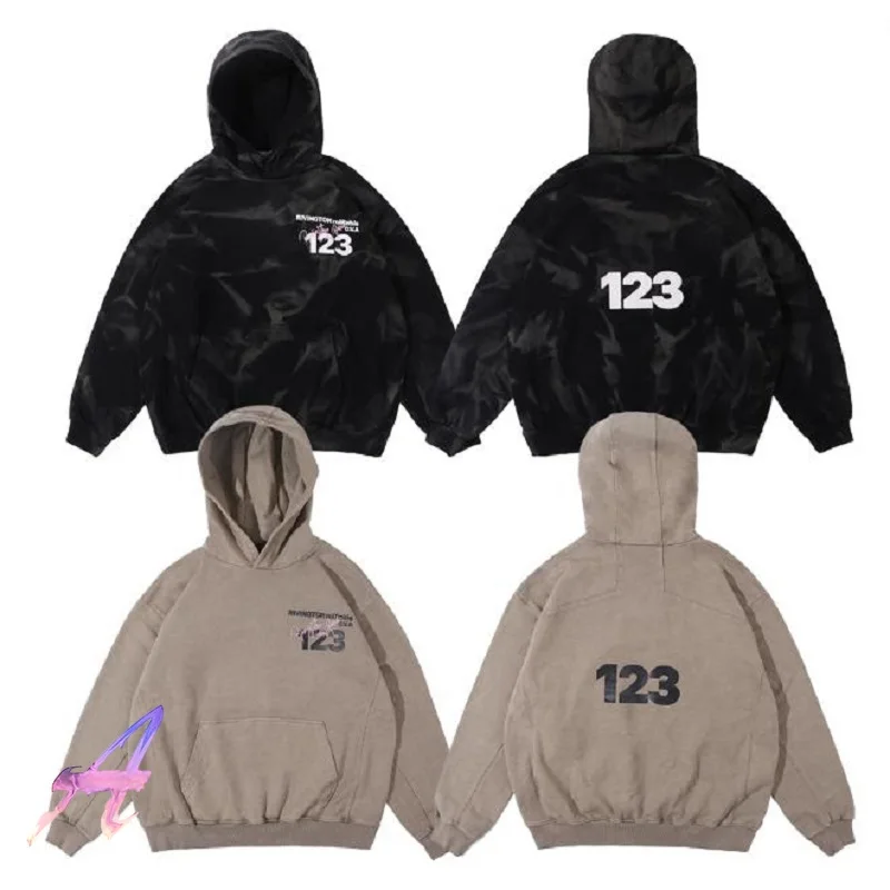 

Washed Vintage Black RRR123 Hoodies Hip Hop Alphabet Unisex Hooded Pullover Casual Loose Men Women RRR123 Sweatshirts