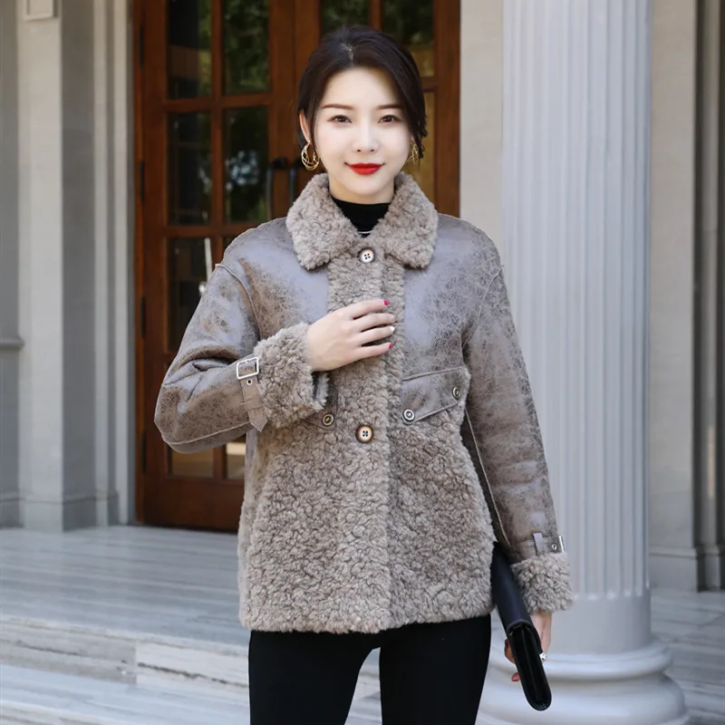 Korean Fashion Sheepskin Coat For Women Loose Soft Wool Women's Winter Jackets 2022 Thick Warm Manteau Femme Hiver femme E608