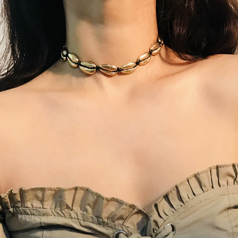 

Bohemian Fashion Necklace Handmade String Alloy Shell Necklace for Women