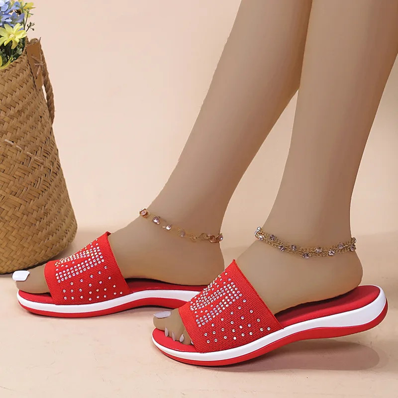 

Summer Women's Open Toe Slippers Fashion Casual Sandals Barefoot Knitted breathable mesh Women Shoes Outdoor Flip Flops