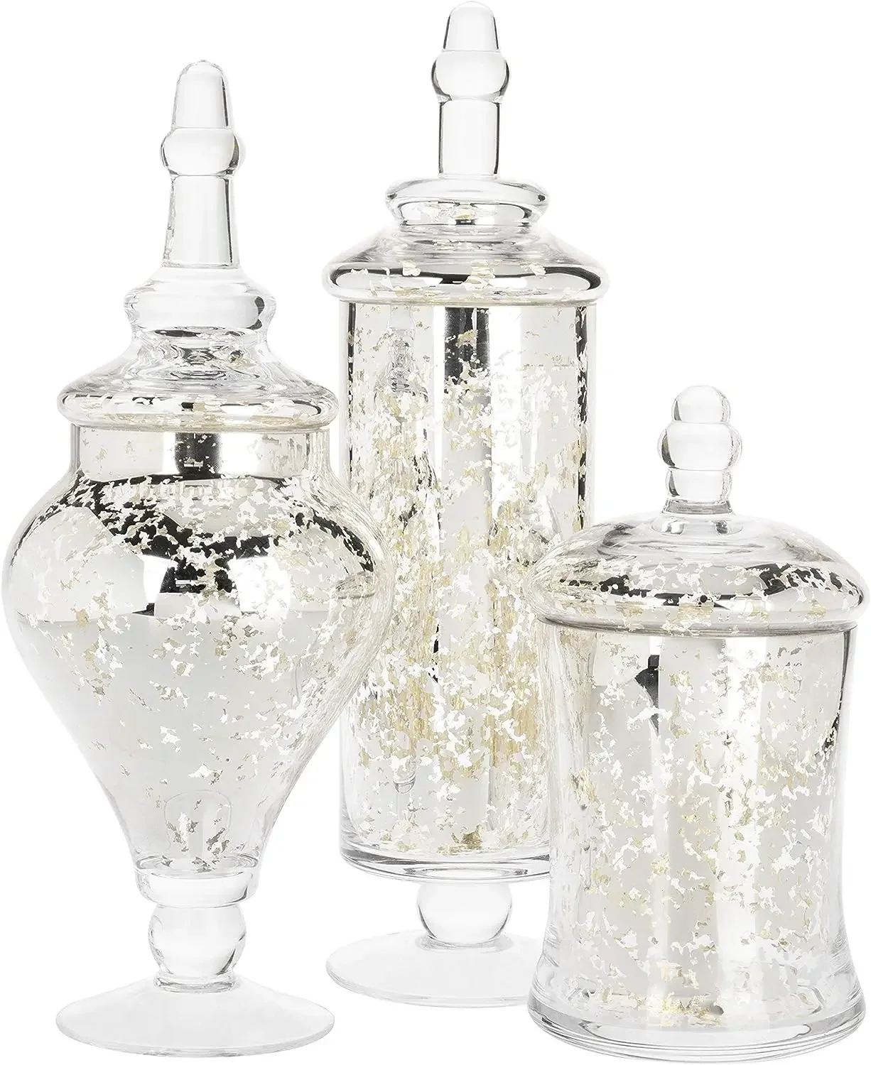 

of 3 Silver Mercury Glass Apothecary Jars, Weddings Centerpiece Candy Buffet Rice wine yeast Decantador vinho Three galloon beve