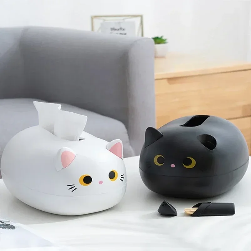 Фото Коробка для салфеток Kawaii Cat, контейнер для хранения салфеток для гостиной, кухонный диспенсер для бумаги, настольный держатель для туалетной бумаги для ванной комнаты и общежития №2