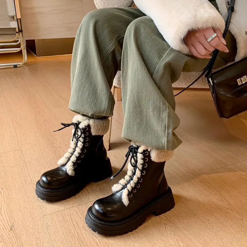 TOTOMELA/2020 Новые зимние ботинки из натуральной кожи женские шерстяные теплые с