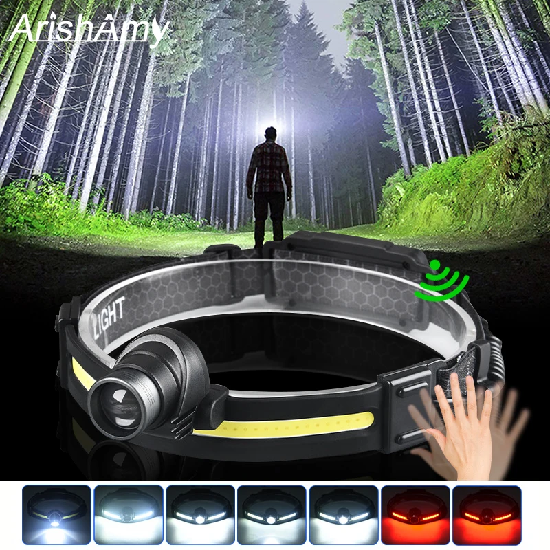 

USB Chargable Head Lamp 7 Modes Zoomable COB+XPG LED Headlamp Portable Floodlight Headlight IR Sensor Inductive Head Cap Lamps