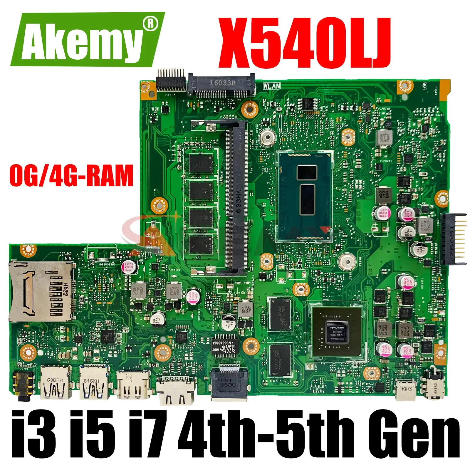 Portátil Placa-mãe i3 i5 i7 4th Gen Cpu 0gb 4gb Ram para Asus X540lj X540l F540l X540 Notebook Mainboard X540lj