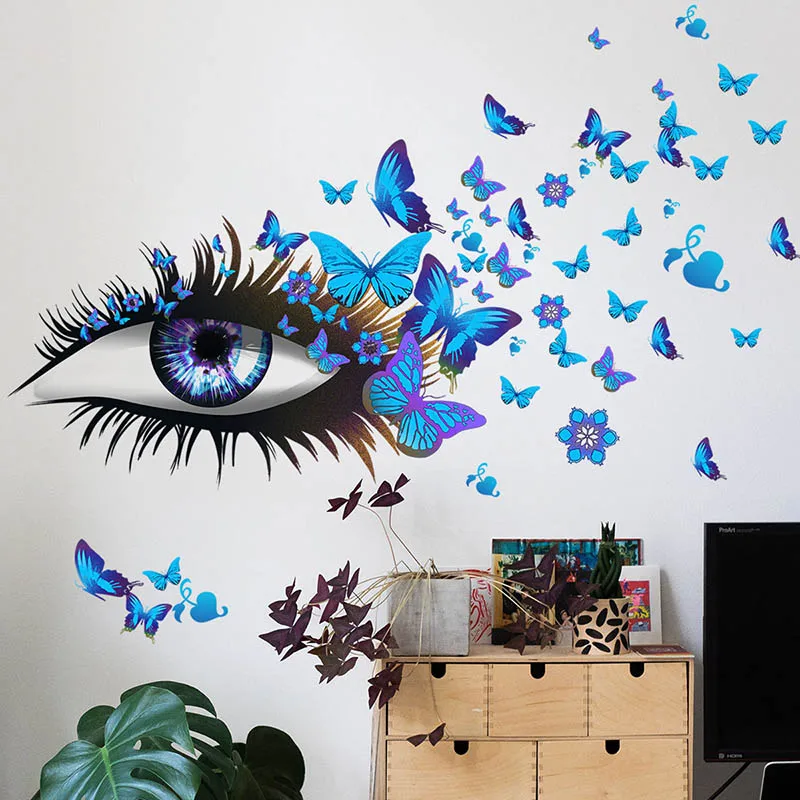 

Romantic Eyes Butterfly Wall Stickers Self-adhesive PVC Originality Home Decor for Living Room Bedroom