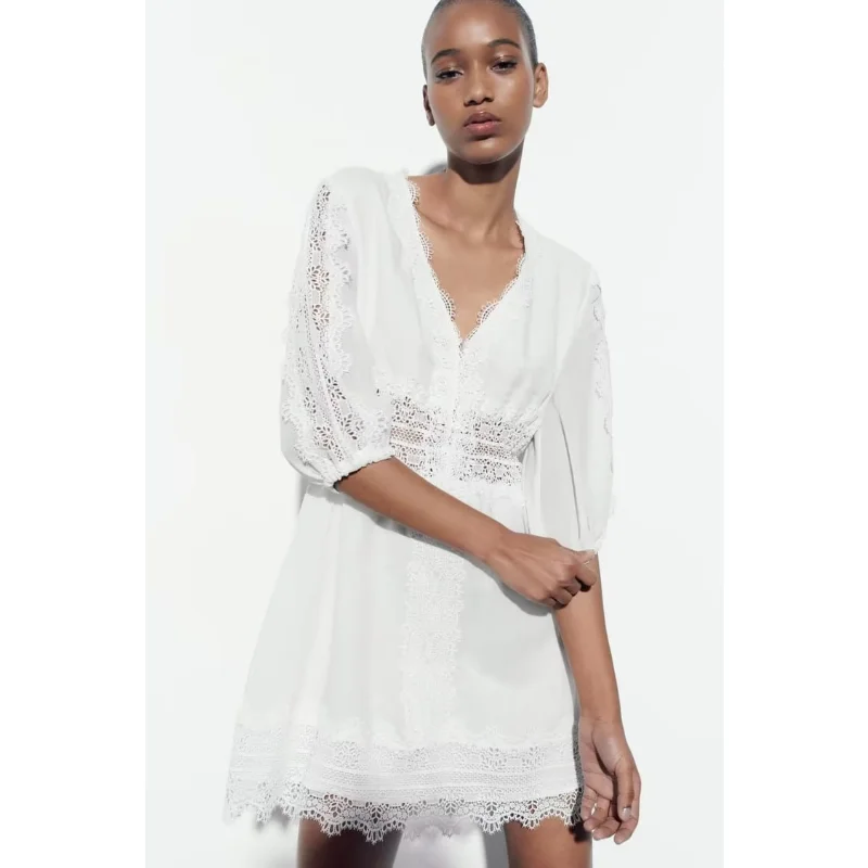 

Summer 2023 ramie short dress V-neck skirt