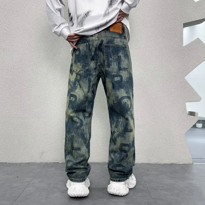 Мужские джинсы в американском стиле Y2K Retro2024 свободные прямые широкие уличные