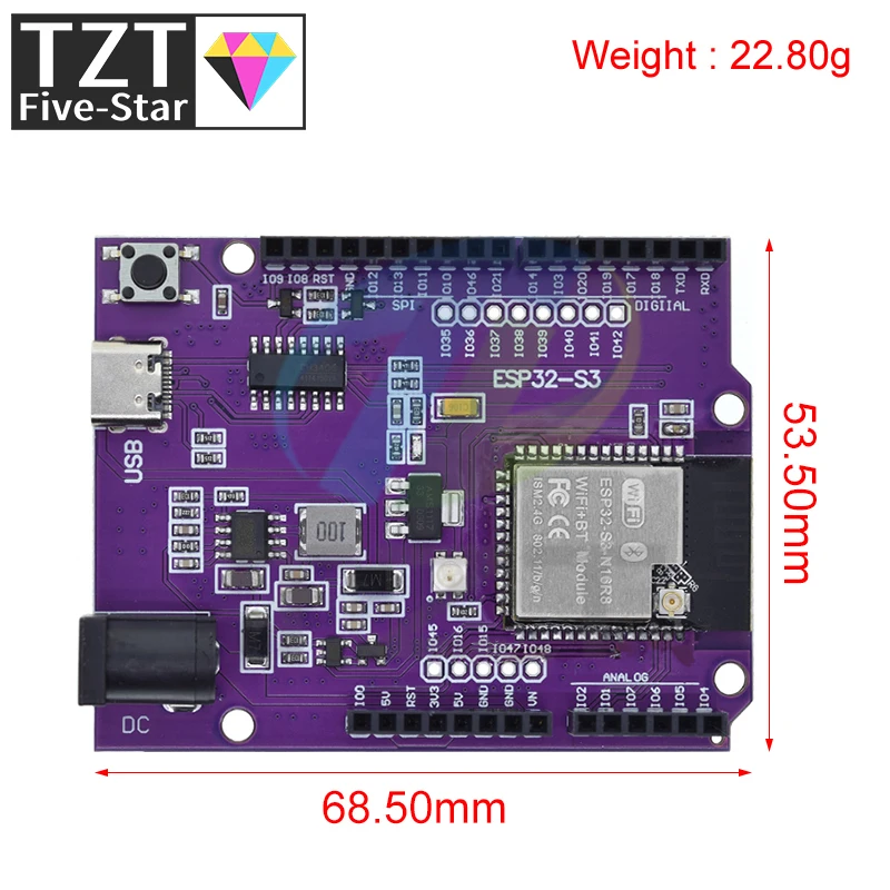 Модуль платы TZT D1 ESP32-S3 WiFi + Bluetooth 16 Мб Flash UNO R3 CH340 N16R8 для ESP32