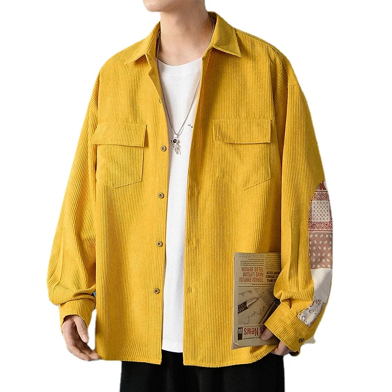 Мужская одежда Женское пальто Вельветовая рубашка в стиле пэчворк двойная сумка