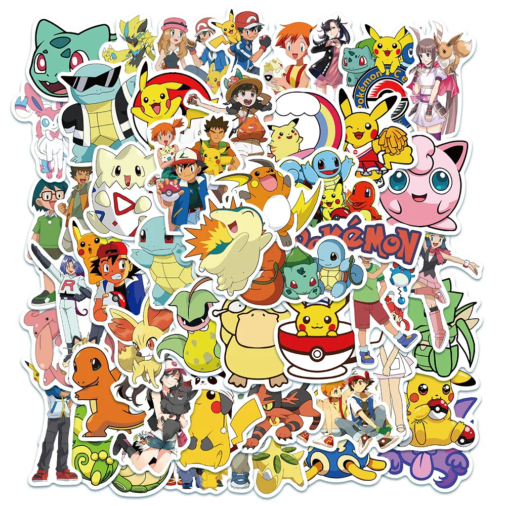 

10/50/100 Pcs Pokemons Stickers For Luggage Skateboard Phone Laptop Moto Bicycle Wall Guitar DIY Waterproof Pikachu Sticker