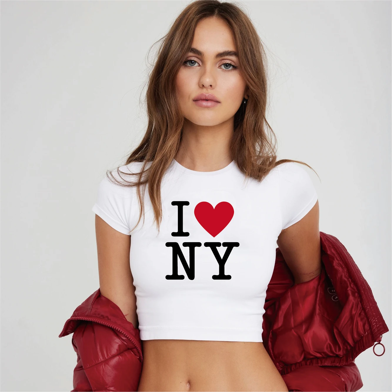 Кроп-Топ I Love New York Girls Y2K модная летняя футболка со слоганом и текстовым принтом