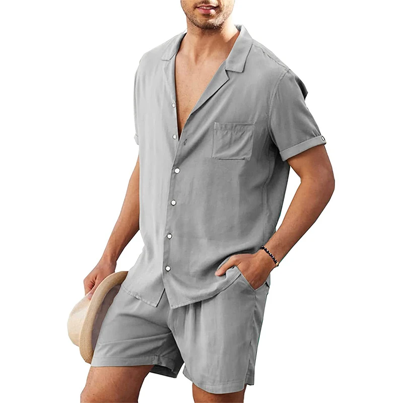 

2023 Summer European and American Men's New Short-sleeved Shirt Suit Loose Casual Trend Cardigan Shirt Shorts