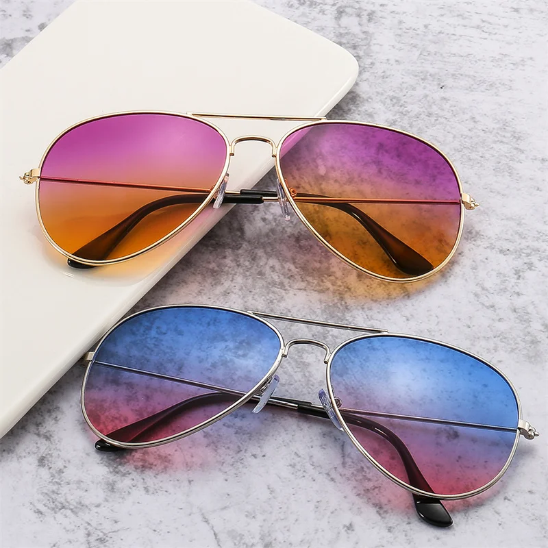 

2023 New Double Bridge Aviation Sunglasse Woman Men Aviat Alloy Frame Polit Ocean Gradient Lens Sun Glasses Female Male Eyewear