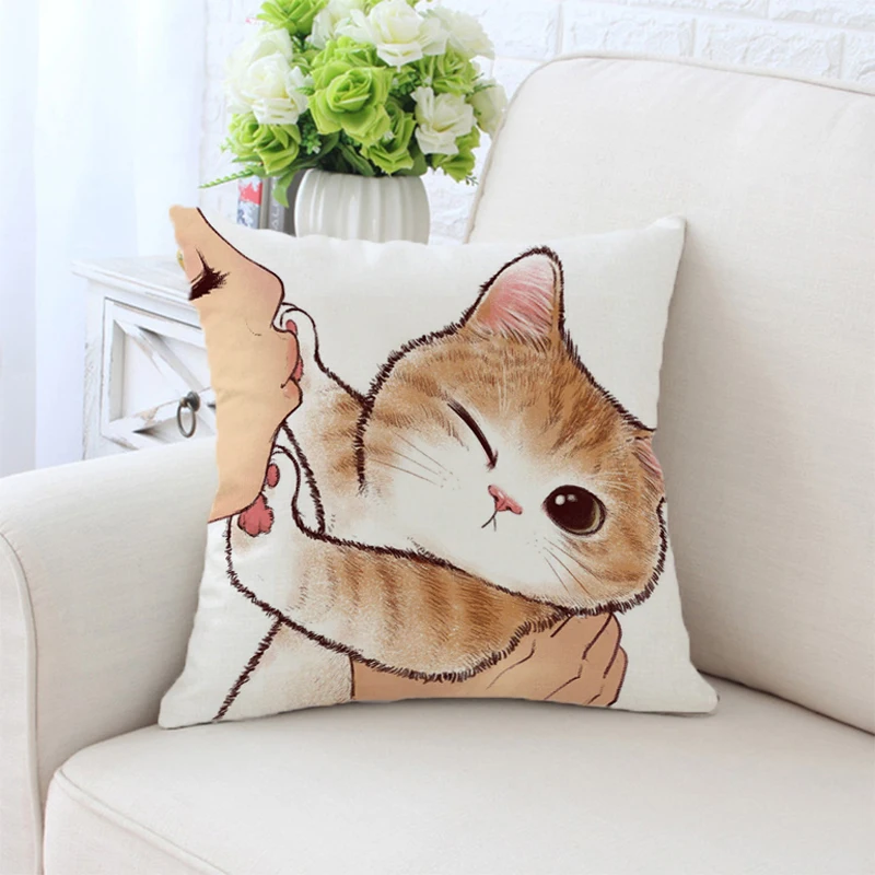 

Throw Pillow Covers Decorative Kawaii Cat Short Plush Cushion Cover Pillowcase Car Sofa Pillowcases for Pillows Decor Home Bed