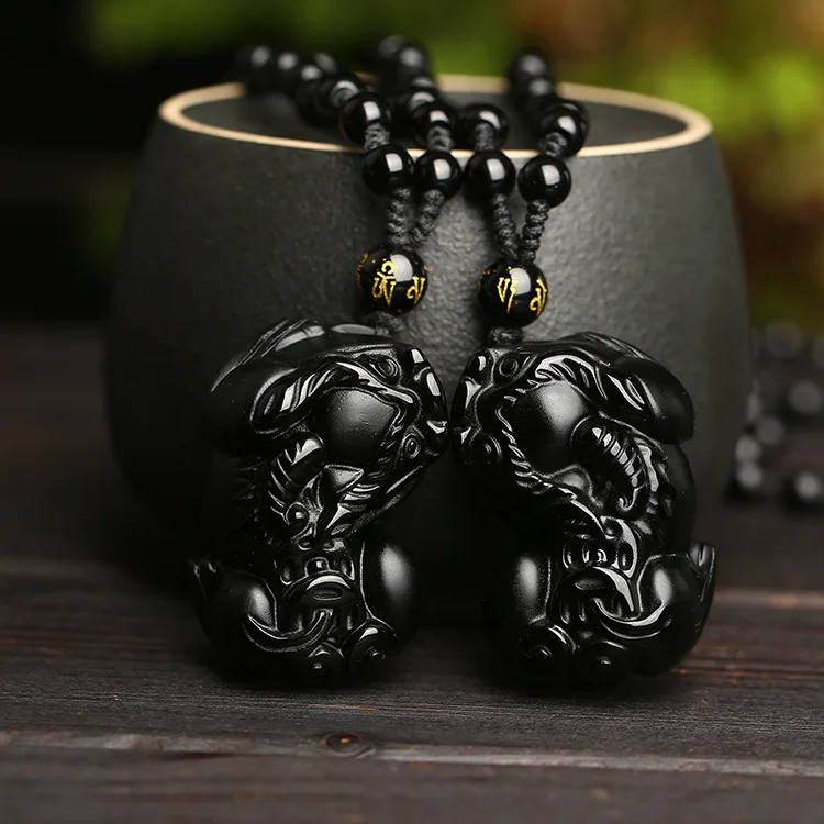 

Natural Obsidian Pixiu Pendant Necklace Men Women Fengshui Charms Black Jade Hand-carved Brave Troops Lucky Amulet Drop-shipping