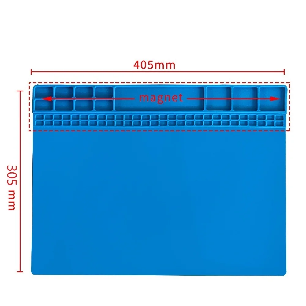 

405*305 Mm Heat Insulation Pad Repair Station Blue Heat Resistance 500 °C For Set Screw IC Chip Small Part Desk Mat