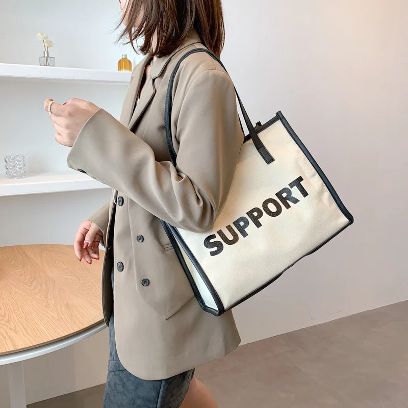 

Женская Холщовая Сумка-тоут с надписью, Повседневная Мягкая вместительная сумочка на молнии, женский телефон, простой в европейском и амери...