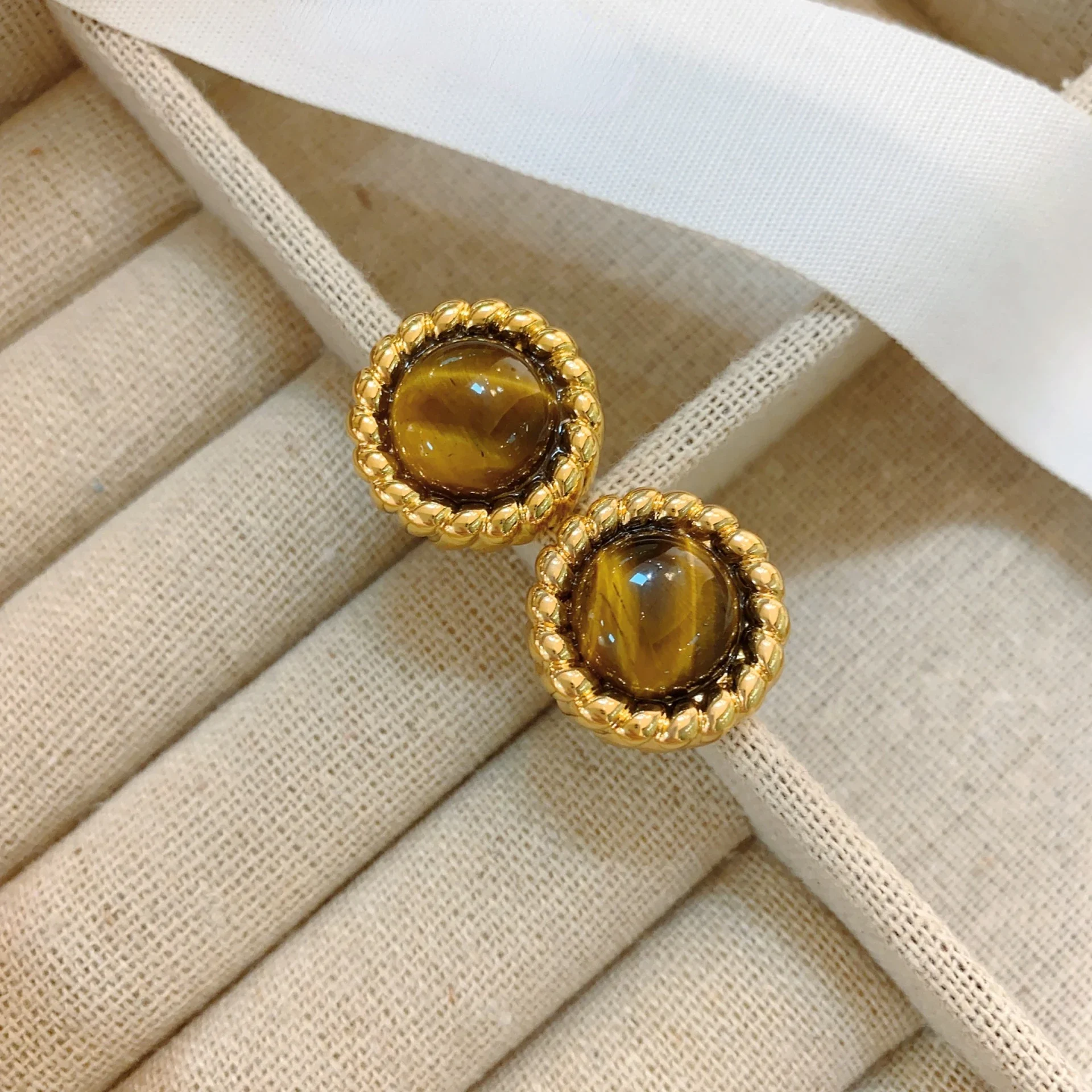 Винтажные коричневые серьги с камнем тигрового глаза для женщин и девочек