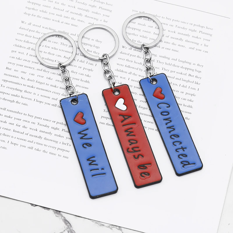

Two-sided Colorful Best Friends Keychains Carved The Heart We Will Always Be Connected Key Rings Dog Tag BFF For Friendship