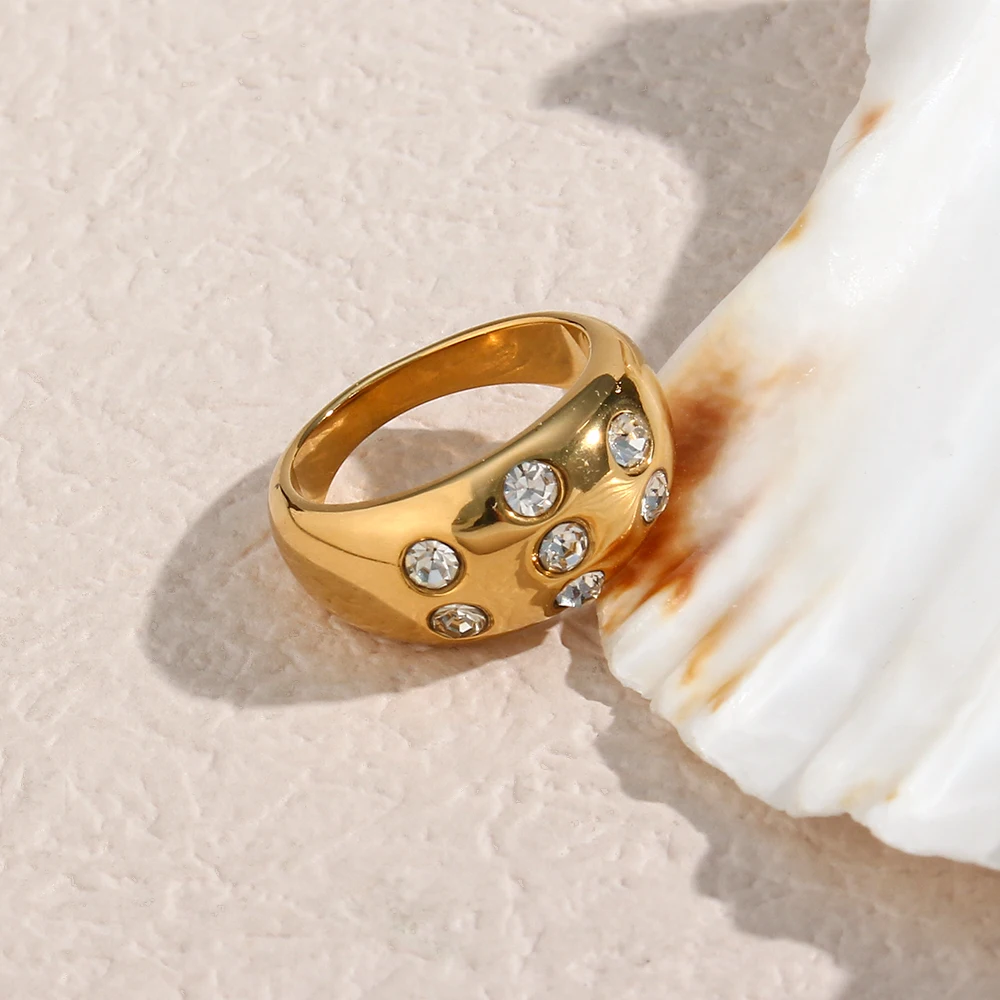 

2022 Vintage Zircon Inlaid Geometric Rings Waterproof 18K Plated Stainless Steel Anillos for Women Luxury Female Wedding Jewelry