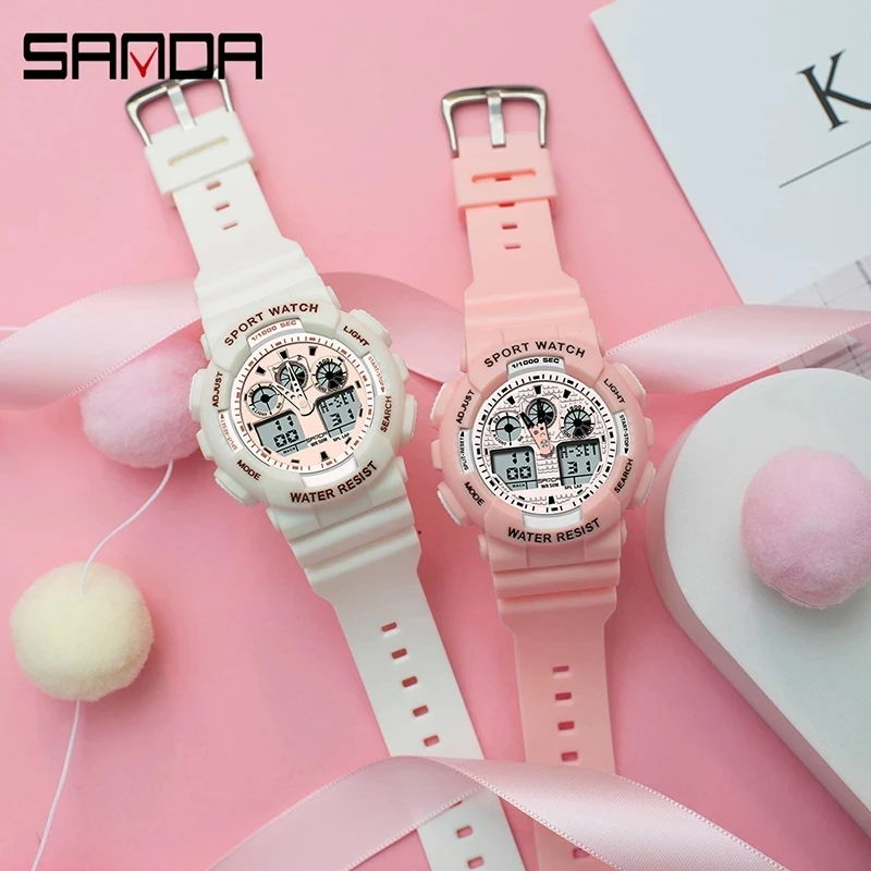 SANDA Brand Electronic Sport Watch Women Quartz Watches Casual Waterproof LED Digital Wristwatch Female Clock Montre Femme 3017 enlarge