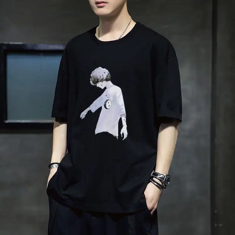 Мужская свободная футболка с круглым вырезом коротким рукавом