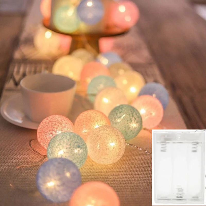 

20pcs LED Cotton Ball Light String 3M Fairy Light String Christmas Decoration Garden Street New Year Gift.